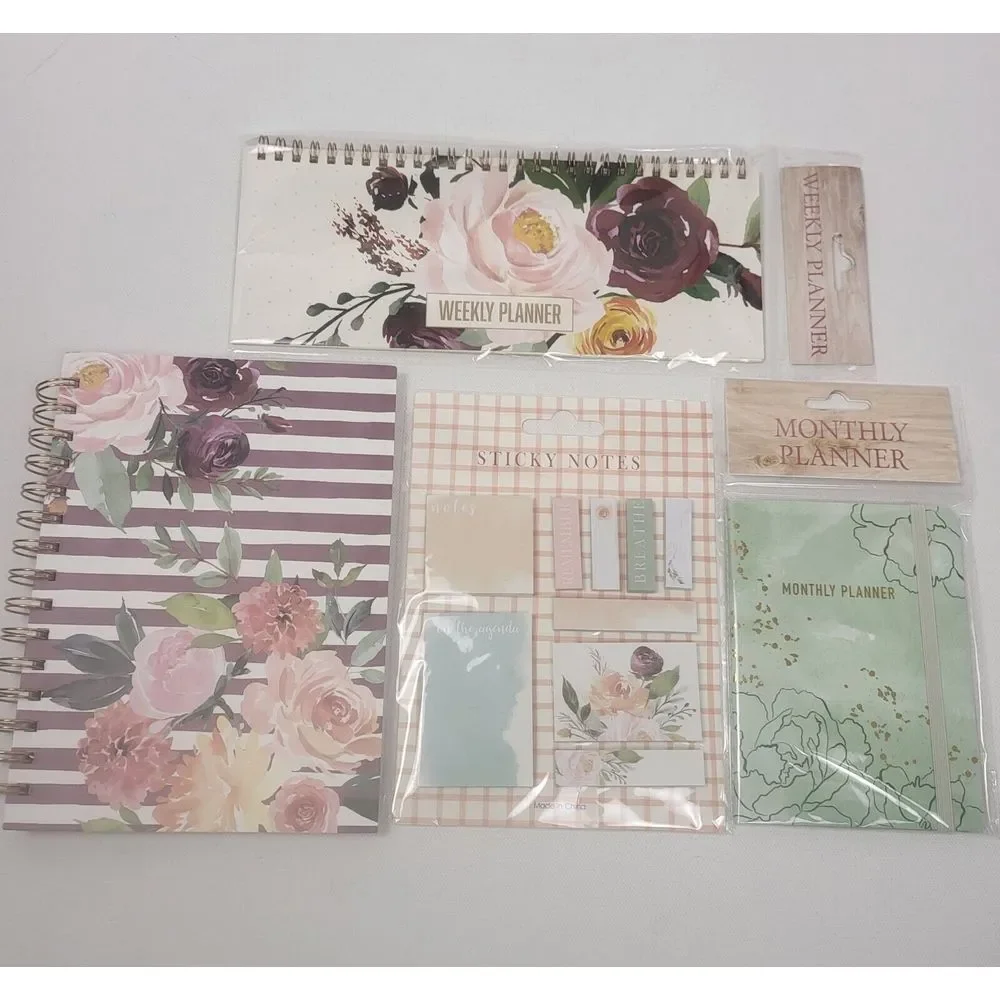 Floral Spiral Journal, Inspirational Sticky Notes, Weekly & Monthly Planner New